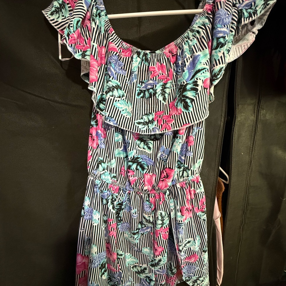 Floral Striped Ruffle Romper - Picture 3 of 5
